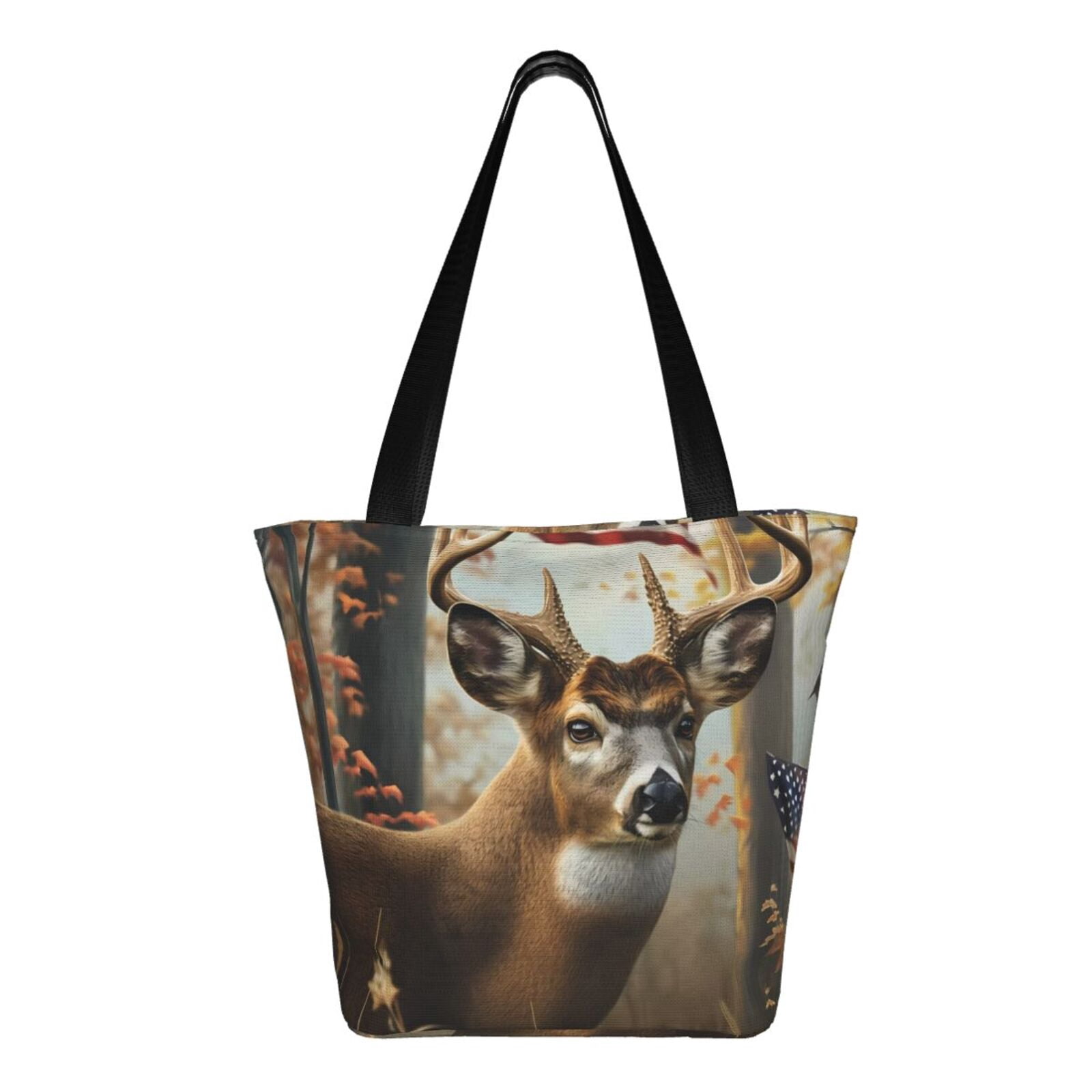 Ratiio American Wildlife Deer Forest Print Shoulder Bag for Women, Polyester Crossbody Purse Lightweight Handbag for Daily Travel and Casual Use