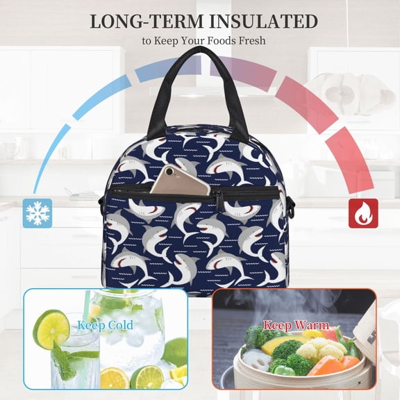 Ratiio Angry Shark Pattern Lunch Bag ,Insulated Lunch Box, Small Leakproof Cooler Food Lunch Containers Reusable High Capacity Lunch Tote Bags