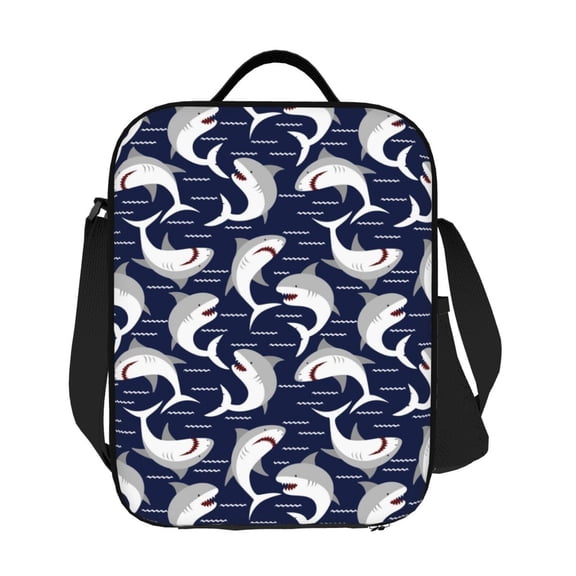 Ratiio Angry Shark Print Lunch Box - Reusable Lunch Bag Men Adult Women- Insulated LunchBox