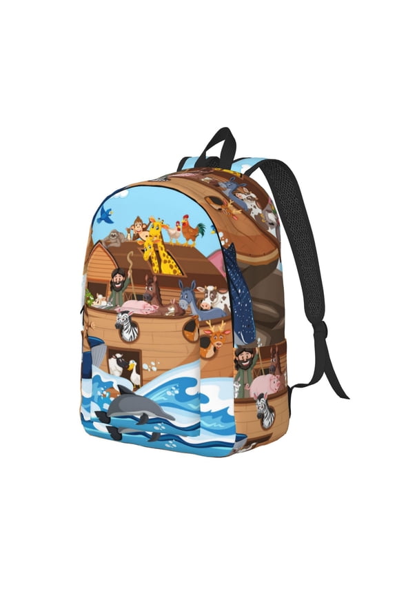 Animals on Noah's Ark Floating Print Canvas Backpack for Women & Men Retro Aesthetic Rucksack Basic Backpack for High School/College Students Travel Laptop Bag