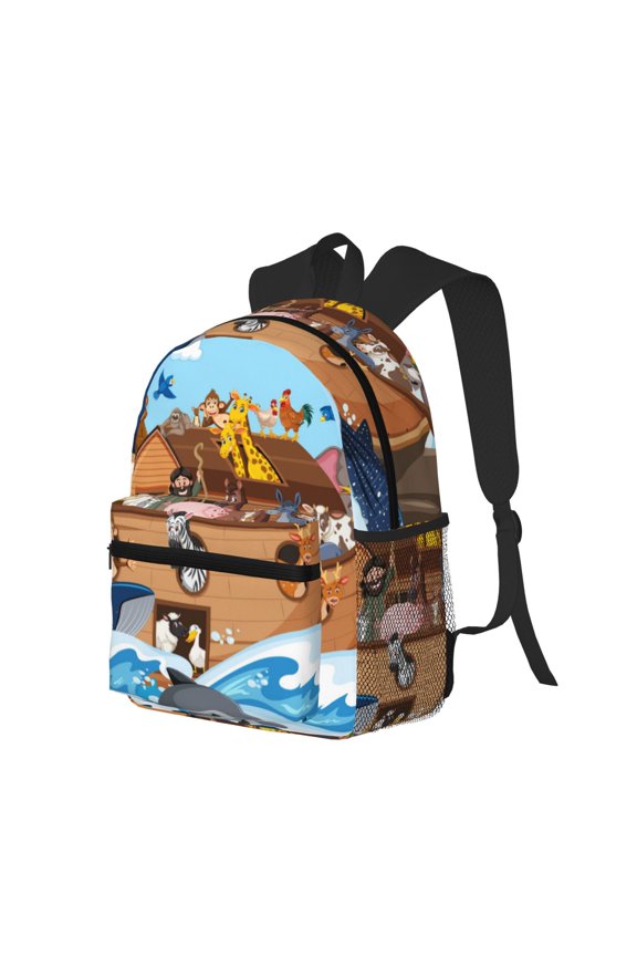 Animals on Noah's Ark Floating Print Casual Backpack for Men and Women, Water Resistant Oxford Fabric School Bag Lightweight Travel Daypack