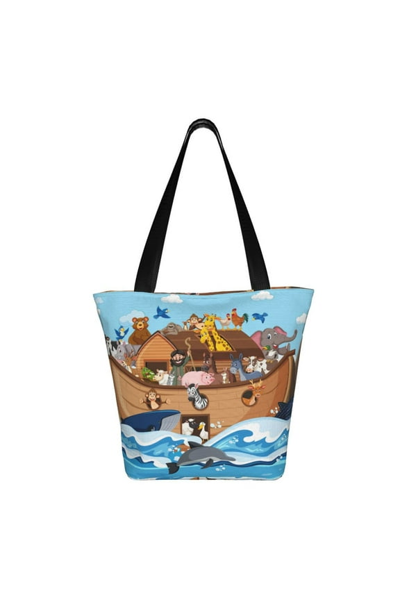 Animals on Noah's Ark Floating Print Shoulder Bag for Women, Polyester Crossbody Purse Lightweight Handbag for Daily Travel and Casual Use