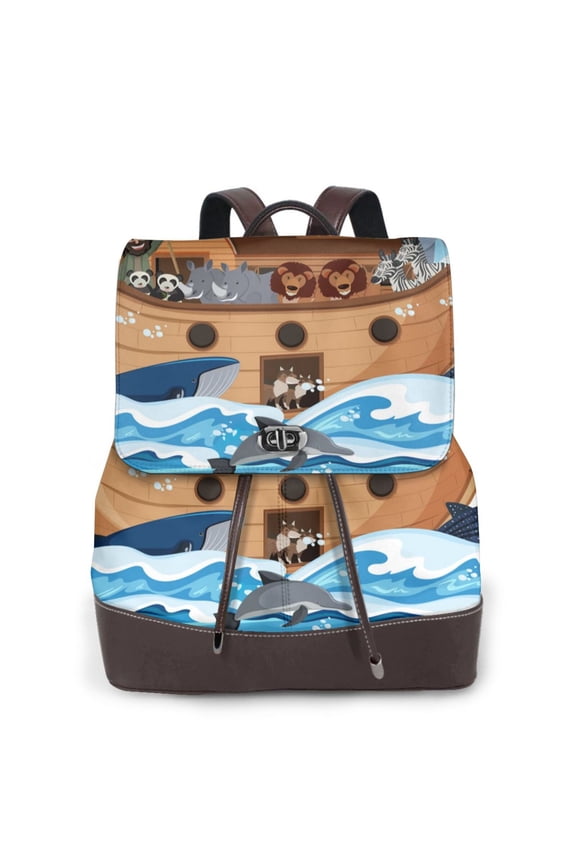 Animals on Noah's Ark Pattern Womens Backpack Purse Leather Backpack Purse for Women Travel Fashion Backpack Designer Ladies Shoulder Bags
