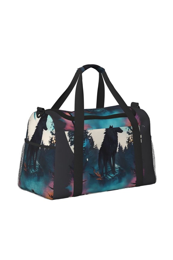 Artistic Moon Valley Wolf Pattern Hand Travel Bag, Weekender Carry On for Women Men, Sports Gym Bag, Workout Duffel Bag, Overnight Shoulder Bag fit 15.6 Inch Laptop