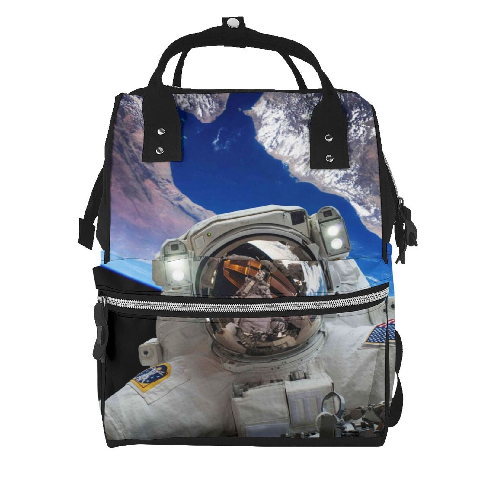 Ratiio Astronaut in Outer Space Mummy Backpack - Waterproof Twill Canvas, Large Capacity Diaper Bag with Multiple Pockets and Adjustable Straps