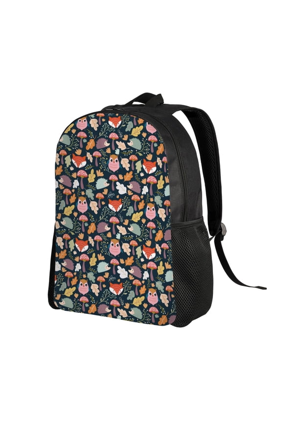 Autumn Fox Owl Print Backpack with Padded 15-inch Laptop Sleeve- Spacious and Durable Daypack for Work and Travel