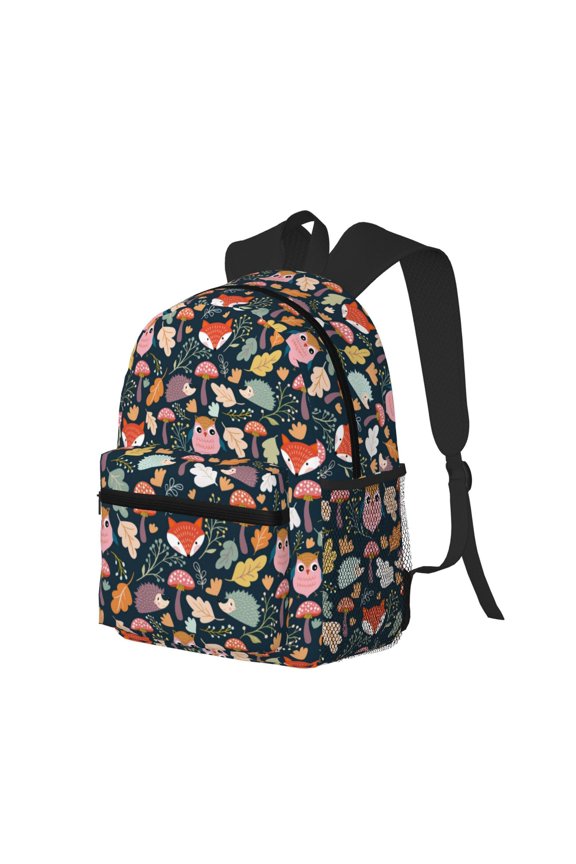 Autumn Fox Owl Print Casual Backpack for Men and Women, Water Resistant Oxford Fabric School Bag Lightweight Travel Daypack