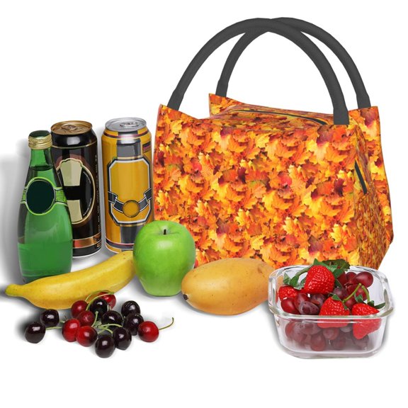 Ratiio Autumn Maple Leaf Pile Pattern Portable Insulation Lunch Bag, Insulated Food Delivery Bag, Meal Grocery Tote Insulation Bag Large Capacity Reusable Warming Bag