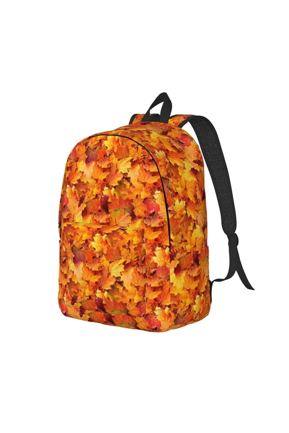 Autumn Maple Leaf Pile Print Canvas Backpack for Women & Men Retro Aesthetic Rucksack Basic Backpack for High School/College Students Travel Laptop Bag