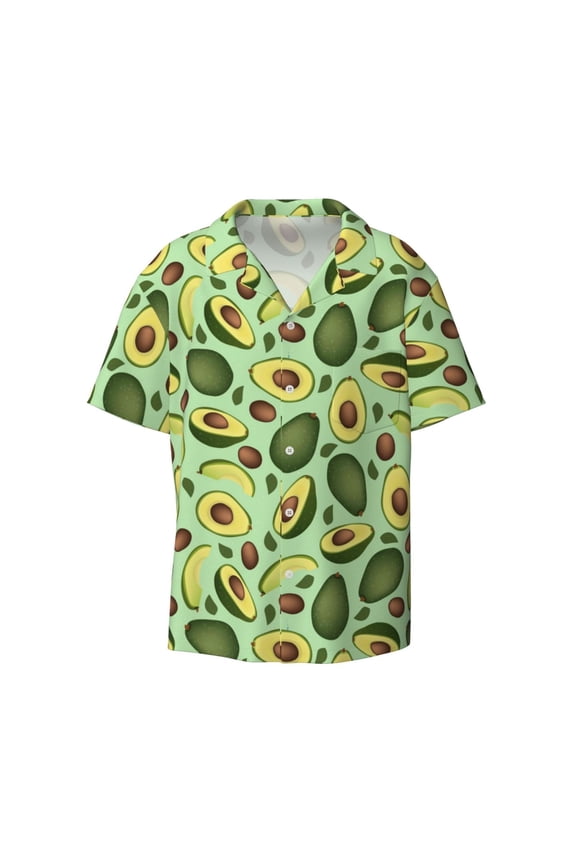 Avocado With Seeds Print Mens Casual Short Sleeve Shirts Button Down Textured Shirts Summer Beach Shirt with Pocket Men's Casual Short-sleeved Shirt