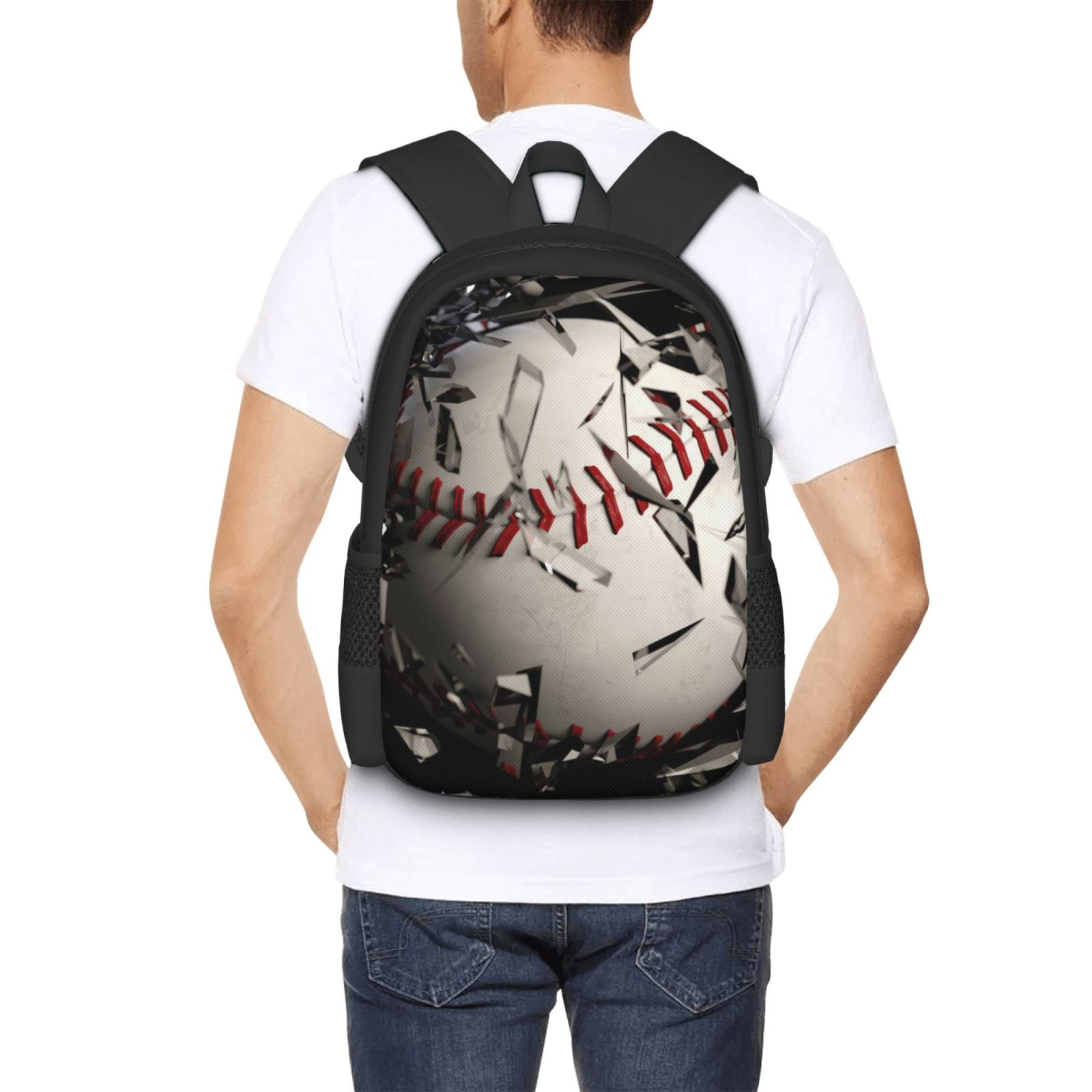 Ratiio Baseball Breaking Glass Backpack for Men and Women - Durable 600D Oxford Cloth -Large Capacity, Water-Resistant School, Travel, and Hiking Bag