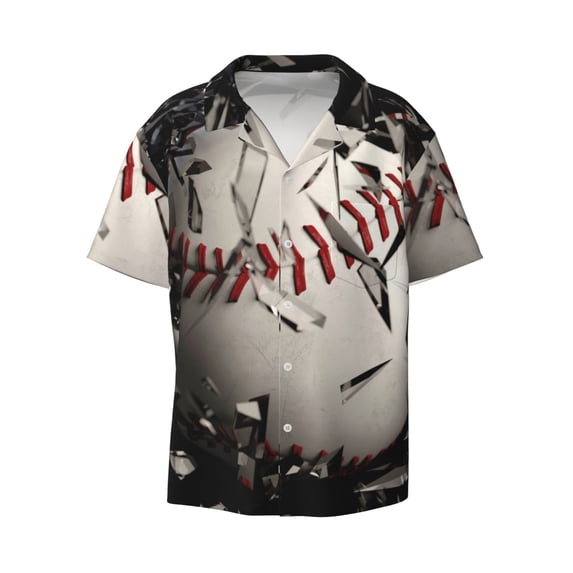 Ratiio Baseball Breaking Glass Print Mens Casual Short Sleeve Shirts Button Down Textured Shirts Summer Beach Shirt with Pocket Men's Casual Short-sleeved Shirt