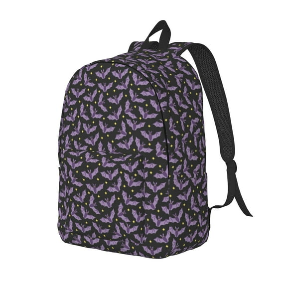 Ratiio Bat Purple Print Canvas Backpack for Women & Men Retro Aesthetic Rucksack Basic Backpack for High School/College Students Travel Laptop Bag