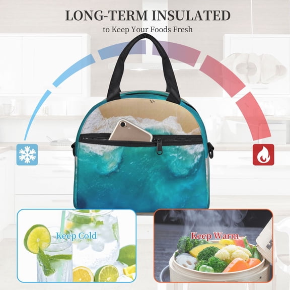Ratiio Beach Pattern Lunch Bag ,Insulated Lunch Box, Small Leakproof Cooler Food Lunch Containers Reusable High Capacity Lunch Tote Bags