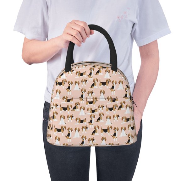 Ratiio Beagle Dog On Brown Print Insulated Lunch Bag Women Reusable Lunch Box with Pocket for Work Picnic Travel