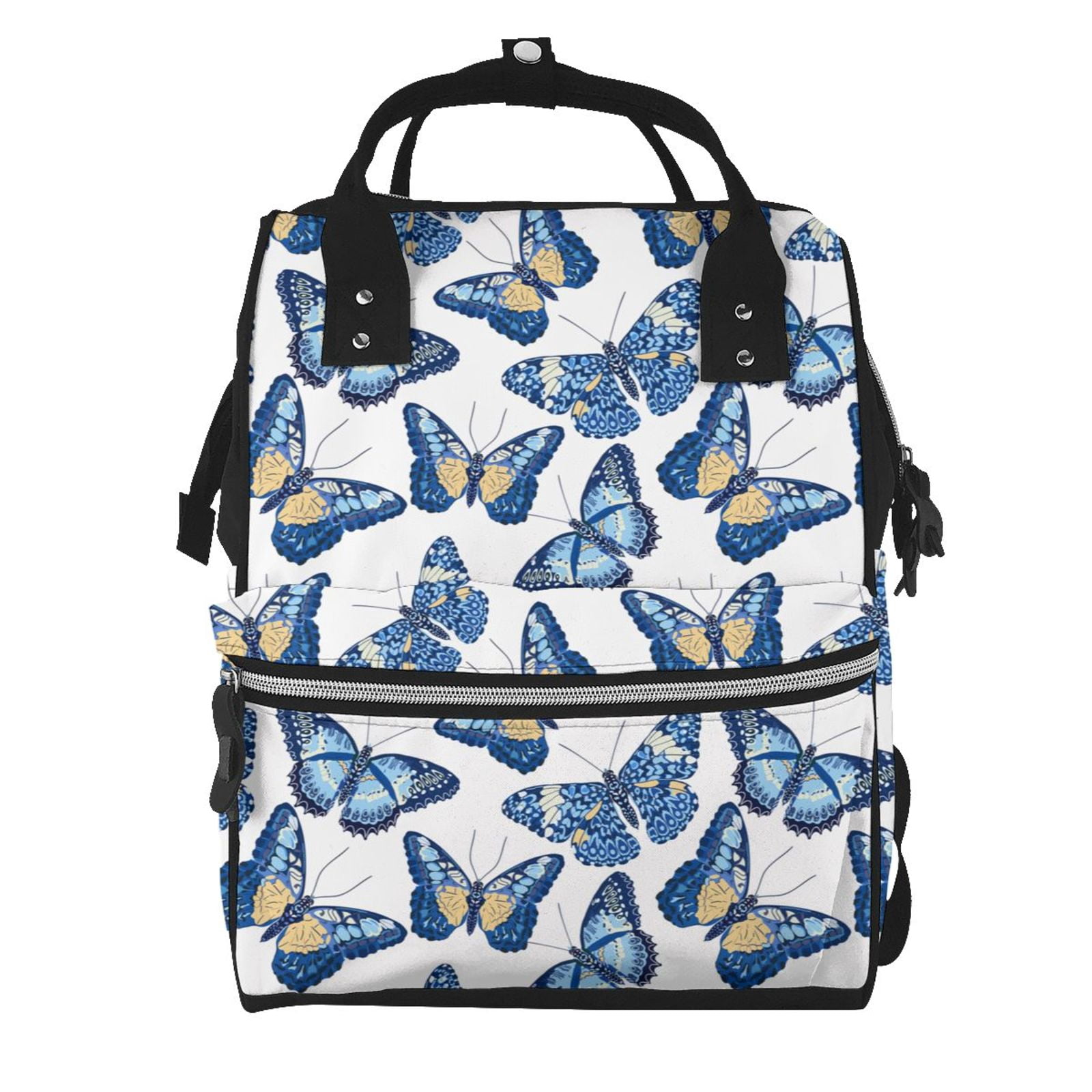 Ratiio Beautiful Butterflies Mummy Backpack - Waterproof Twill Canvas, Large Capacity Diaper Bag with Multiple Pockets and Adjustable Straps