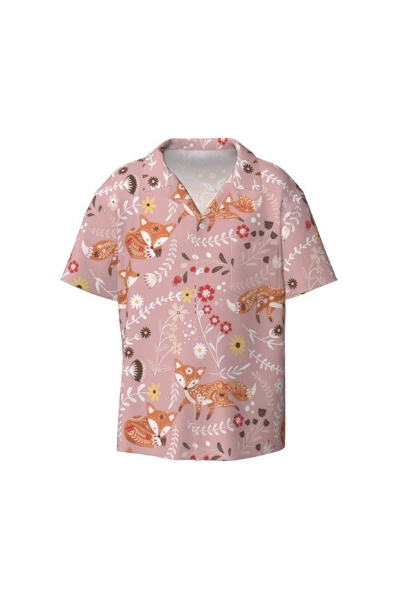 Beautiful Fox Print Mens Casual Short Sleeve Shirts Button Down Textured Shirts Summer Beach Shirt with Pocket Men's Casual Short-sleeved Shirt