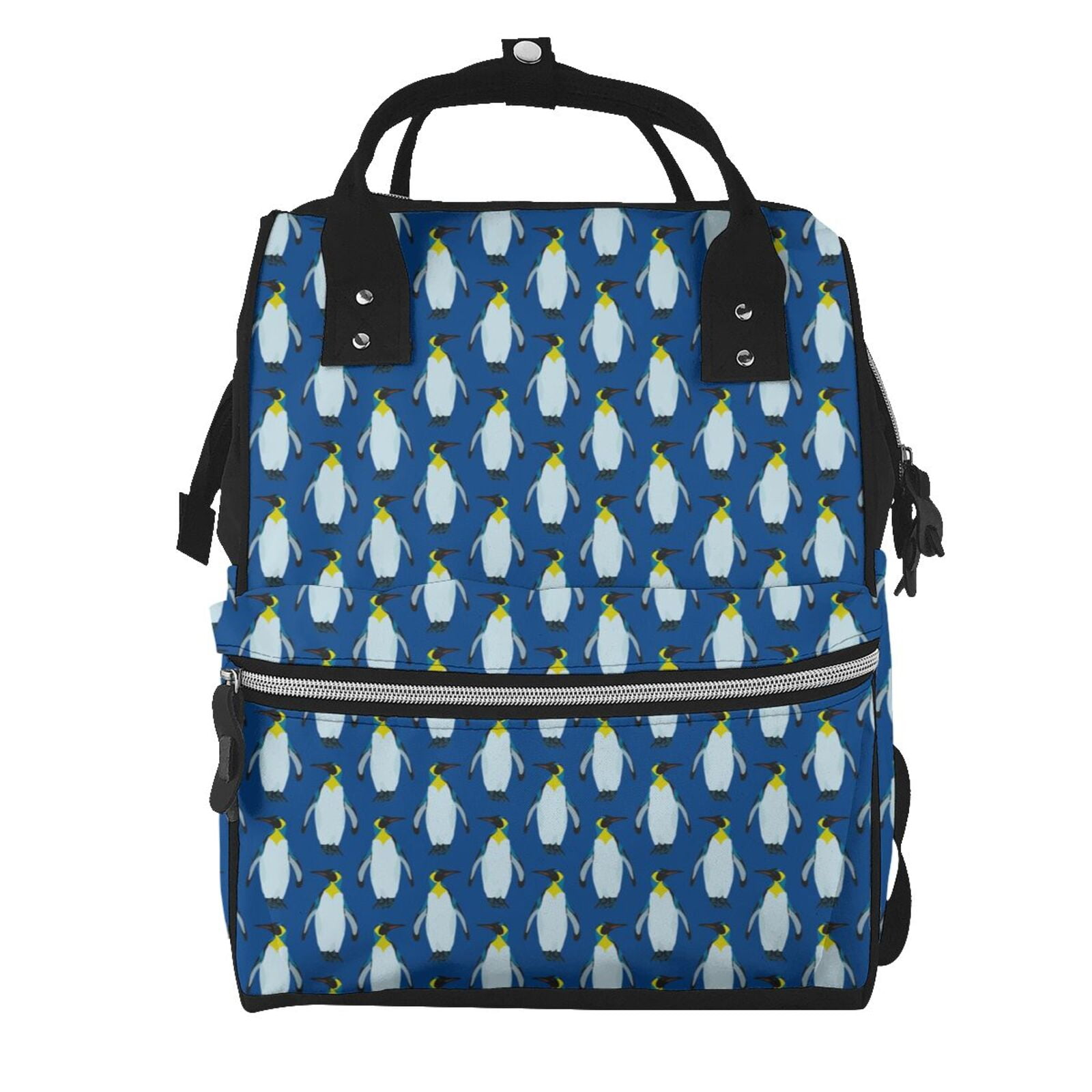 Ratiio Beautiful King Penguin Pattern Mummy Backpack - Waterproof Twill Canvas, Large Capacity Diaper Bag with Multiple Pockets and Adjustable Straps