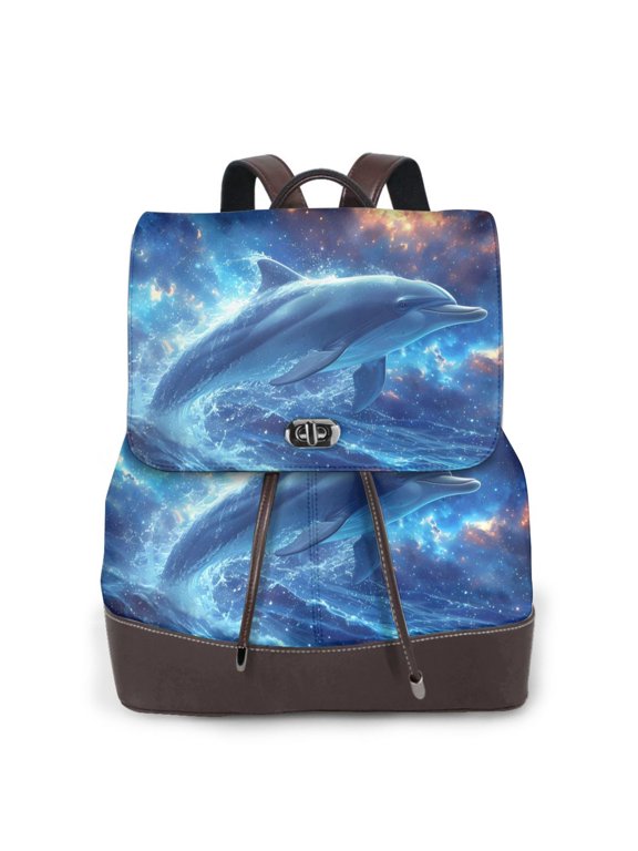 Beautiful Ocean Dolphin Pattern Womens Backpack Purse Leather Backpack Purse for Women Travel Fashion Backpack Designer Ladies Shoulder Bags