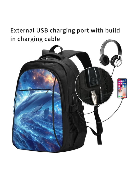 Beautiful Ocean Dolphin Print Travel Laptop Backpack,Slim Sturdy Laptops Backpack with USB Charging Port, Water Resistant College School Computer Bag