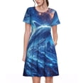 thumbnail image 1 of Ratiio Beautiful Ocean Dolphin Print Women's Short Sleeve Dress - Casual A-Line Dress with Side Pockets, Elastic Waist, Comfortable and Breathable Summer Dress, 1 of 8
