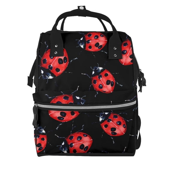 Ratiio Beautiful Red Ladybug Mummy Backpack - Waterproof Twill Canvas, Large Capacity Diaper Bag with Multiple Pockets and Adjustable Straps