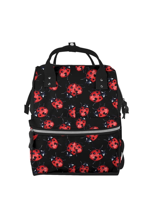 Beautiful Red Ladybug Mummy Backpack - Waterproof Twill Canvas, Large Capacity Diaper Bag with Multiple Pockets and Adjustable Straps
