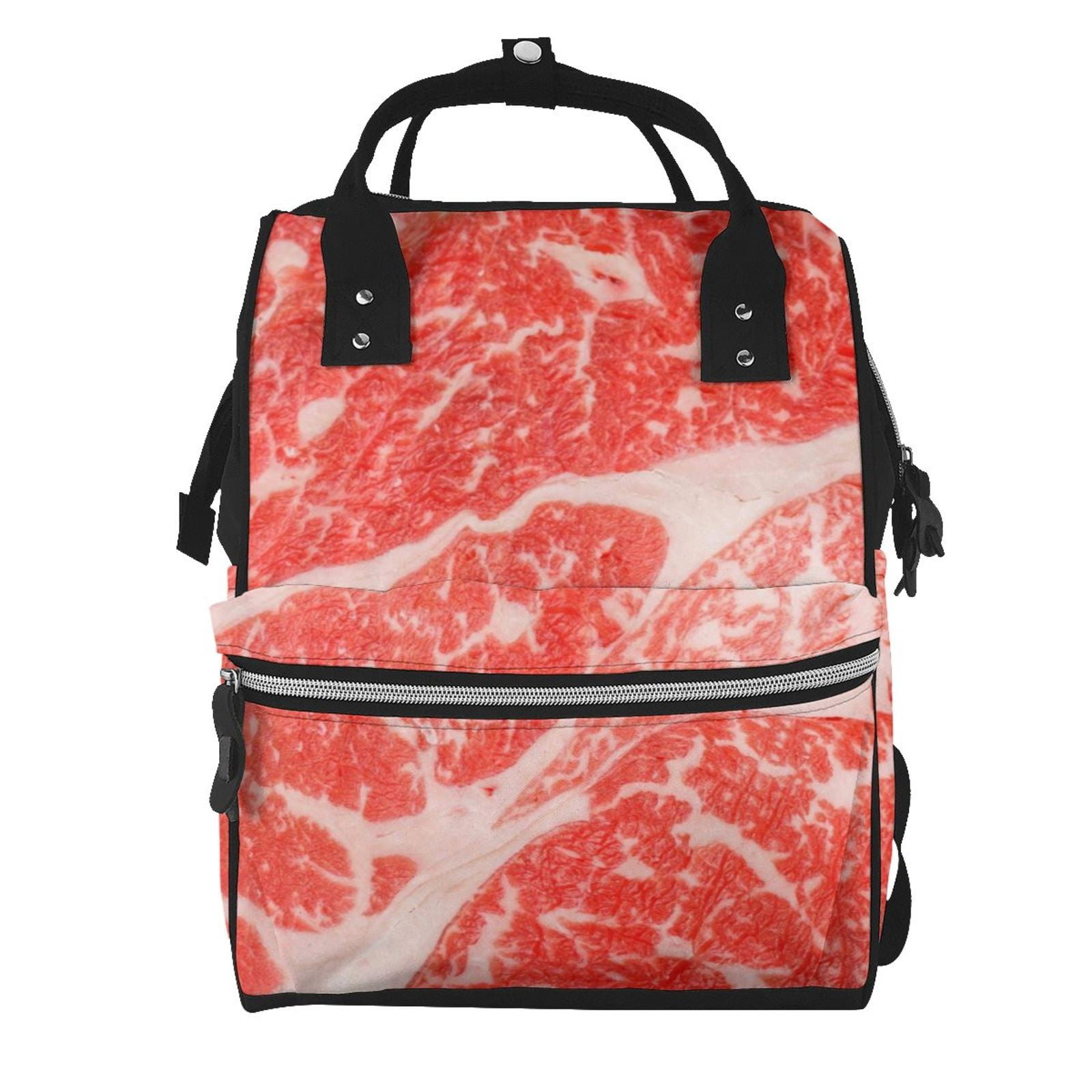 Ratiio Beef Steaks Mummy Backpack - Waterproof Twill Canvas, Large Capacity Diaper Bag with Multiple Pockets and Adjustable Straps