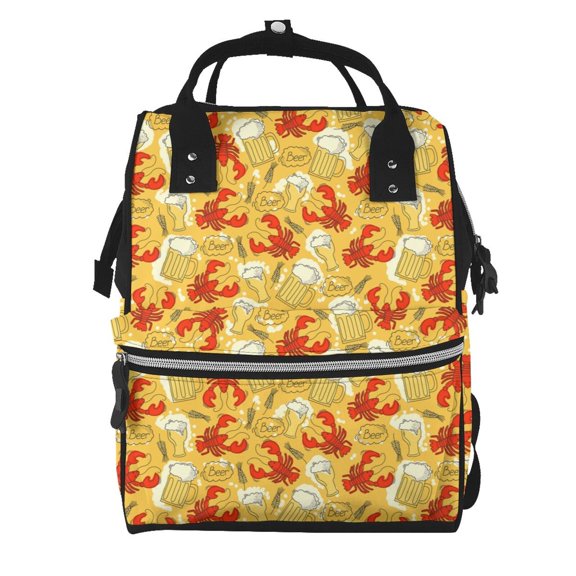 Ratiio Beer And Crawfish Mummy Backpack - Waterproof Twill Canvas, Large Capacity Diaper Bag with Multiple Pockets and Adjustable Straps