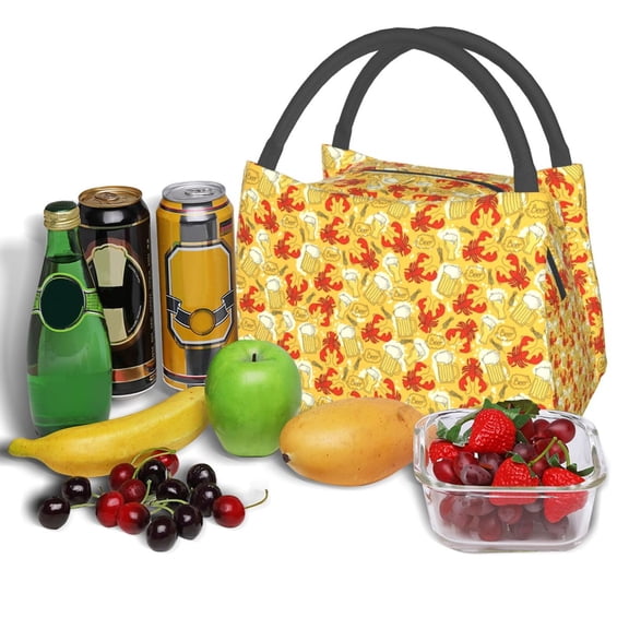 Ratiio Beer And Crawfish Pattern Portable Insulation Lunch Bag, Insulated Food Delivery Bag, Meal Grocery Tote Insulation Bag Large Capacity Reusable Warming Bag