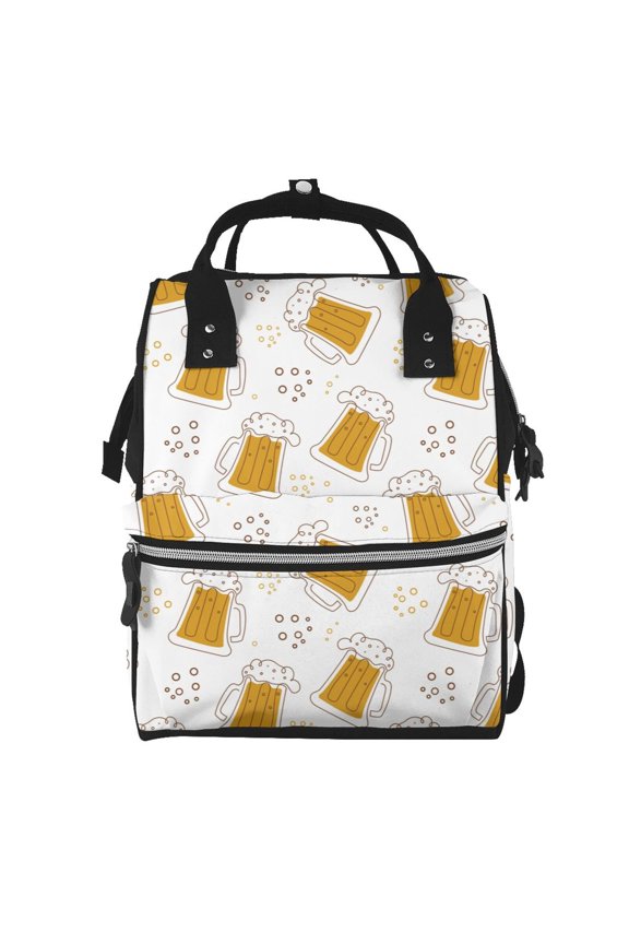Beer Mummy Backpack - Waterproof Twill Canvas, Large Capacity Diaper Bag with Multiple Pockets and Adjustable Straps