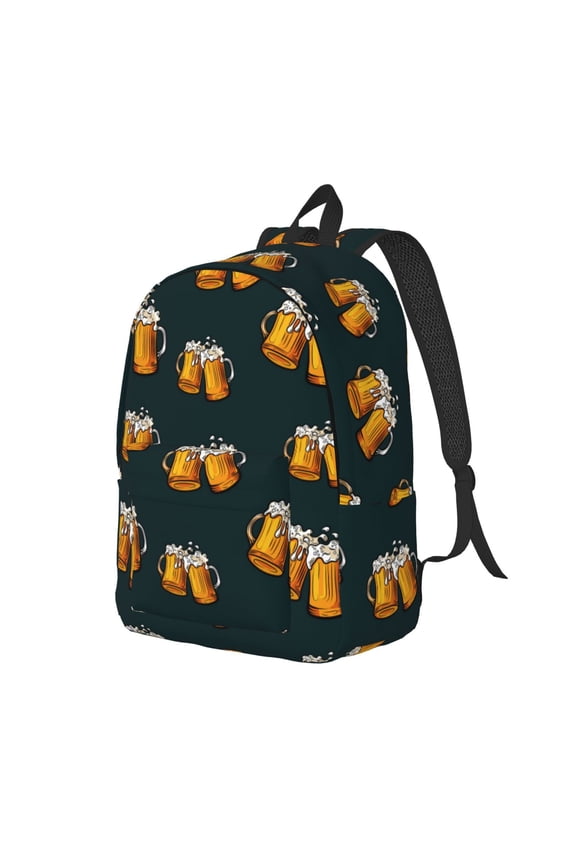 Beer Print Canvas Backpack for Women & Men Retro Aesthetic Rucksack Basic Backpack for High School/College Students Travel Laptop Bag