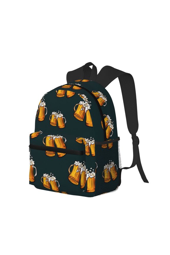 Beer Print Casual Backpack for Men and Women, Water Resistant Oxford Fabric School Bag Lightweight Travel Daypack