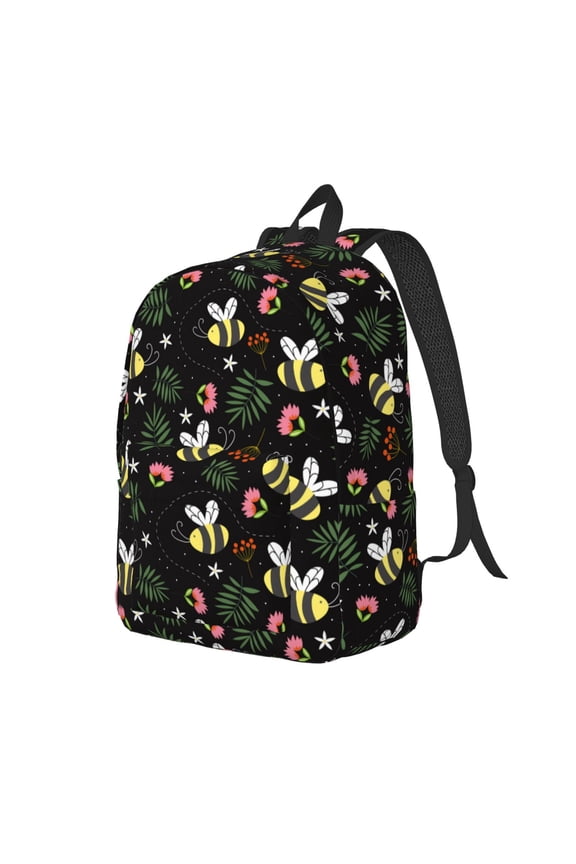 Bees Print Canvas Backpack for Women & Men Retro Aesthetic Rucksack Basic Backpack for High School/College Students Travel Laptop Bag