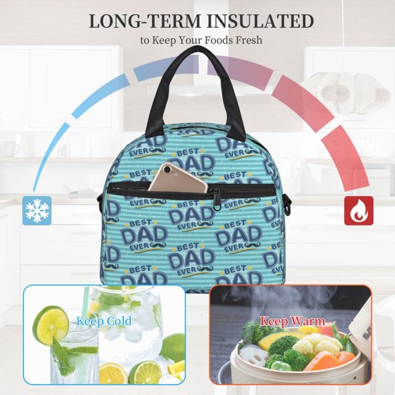 Ratiio Best Dad Ever Pattern Lunch Bag ,Insulated Lunch Box, Small Leakproof Cooler Food Lunch Containers Reusable High Capacity Lunch Tote Bags