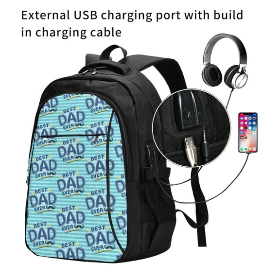 Ratiio Best Dad Ever Print Travel Laptop Backpack,Slim Sturdy Laptops Backpack with USB Charging Port, Water Resistant College School Computer Bag