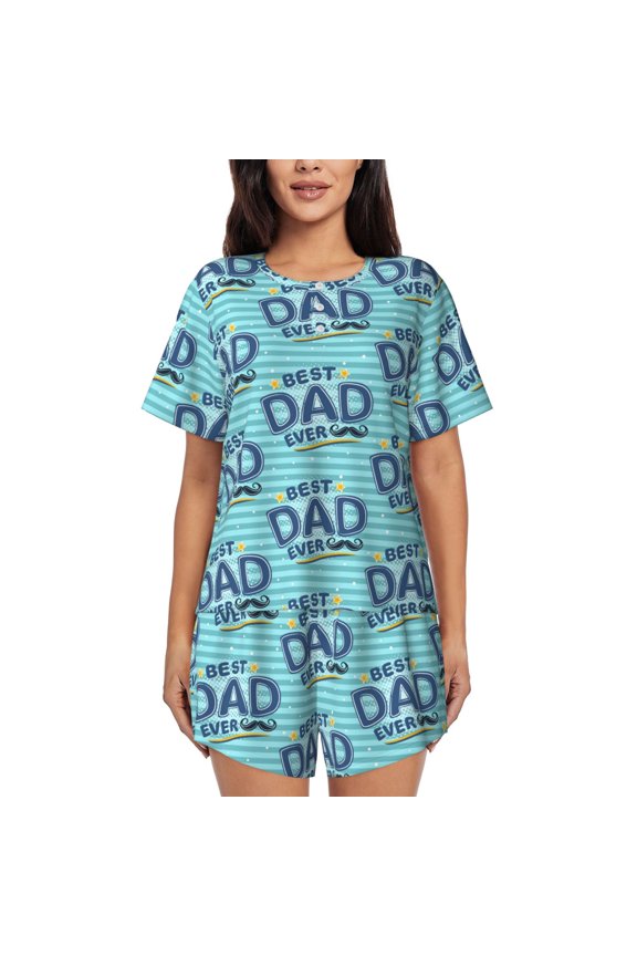Best Dad Ever Print Womens Pajama Sets 2 Piece Soft Short Sleeve Top and Shorts Sleepwear Round Neck Pjs Lounge Set