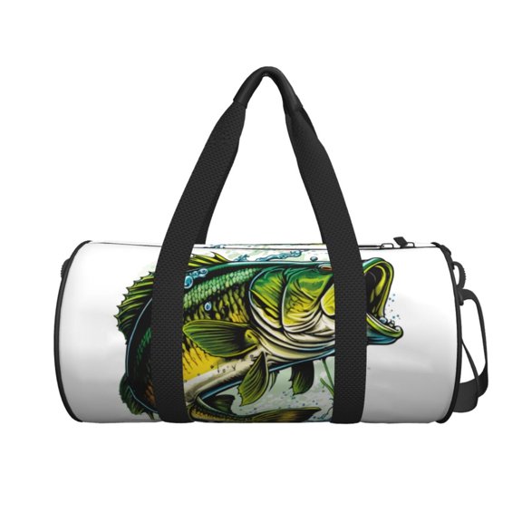 Ratiio Big bass fish Pattern Foldable Sports Gym Bag with Wet Dry Pocket, Ultralight Travel Bag, Large Capacity Duffel Bag, Splash Proof Carry on Bag, Overnight Bag, Weekender Bag for Travel
