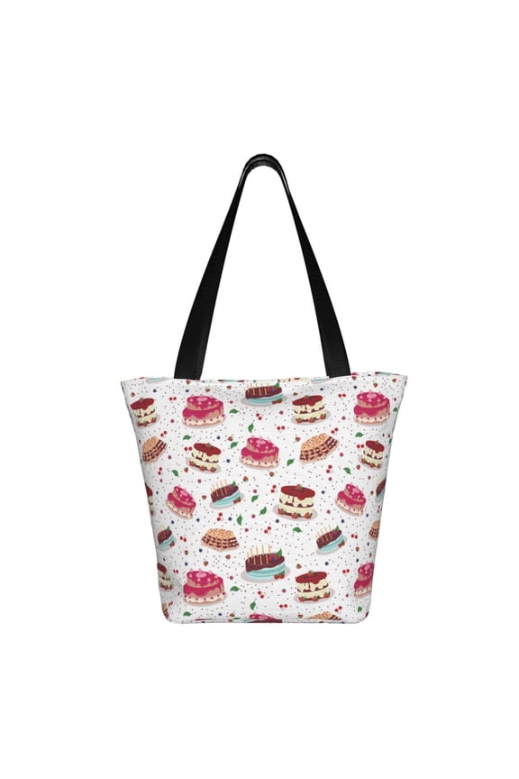 Birthday Cake Print Shoulder Bag for Women, Polyester Crossbody Purse Lightweight Handbag for Daily Travel and Casual Use