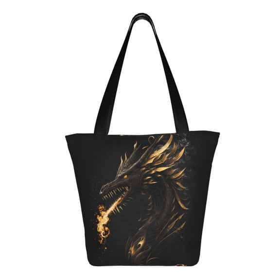 Ratiio Black And Gold Fire Dragon Print Shoulder Bag for Women, Polyester Crossbody Purse Lightweight Handbag for Daily Travel and Casual Use