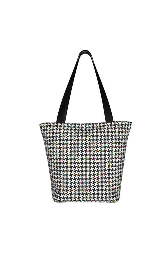 Black And White Houndstooth Print Shoulder Bag for Women, Polyester Crossbody Purse Lightweight Handbag for Daily Travel and Casual Use