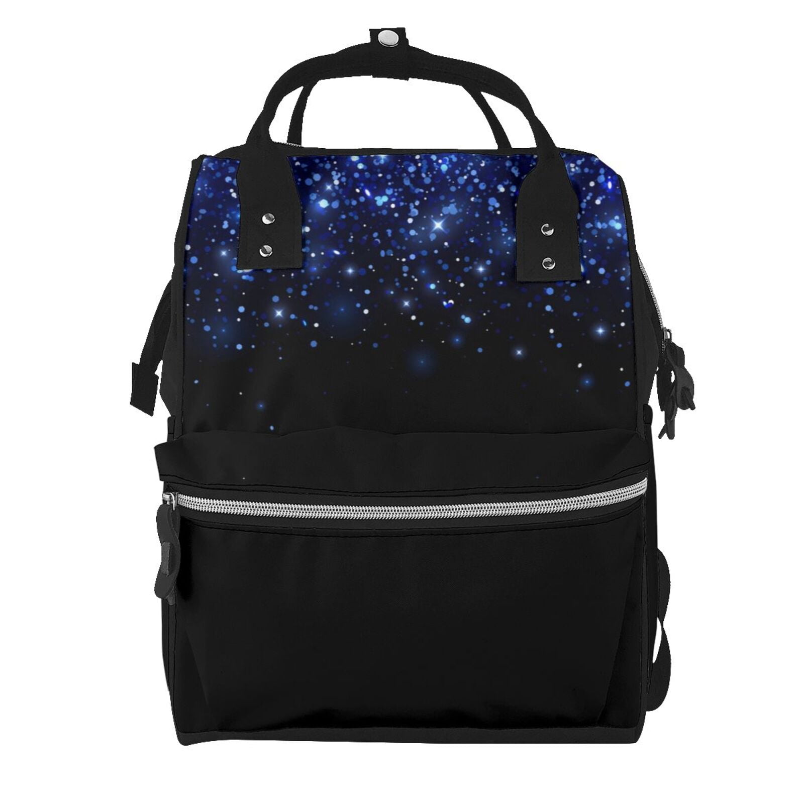 Ratiio Black Blue Glitter Sparkles Mummy Backpack - Waterproof Twill Canvas, Large Capacity Diaper Bag with Multiple Pockets and Adjustable Straps