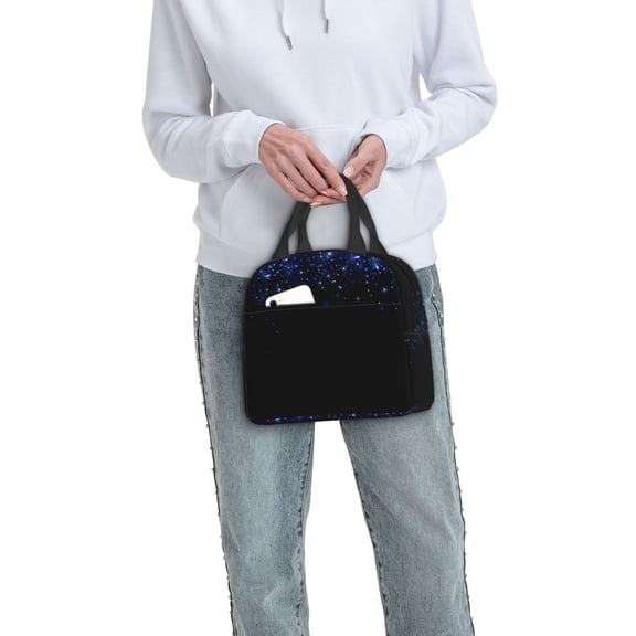 Ratiio Black Blue Glitter Sparkles Print Lunch Bag Lunch Box Insulated Lunch Bag Adult Lunch Box for Men and Women