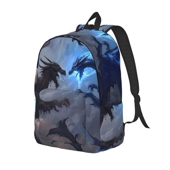 Ratiio Black And Blue Lightning Dragon Print Canvas Backpack for Women & Men Retro Aesthetic Rucksack Basic Backpack for High School/College Students Travel Laptop Bag