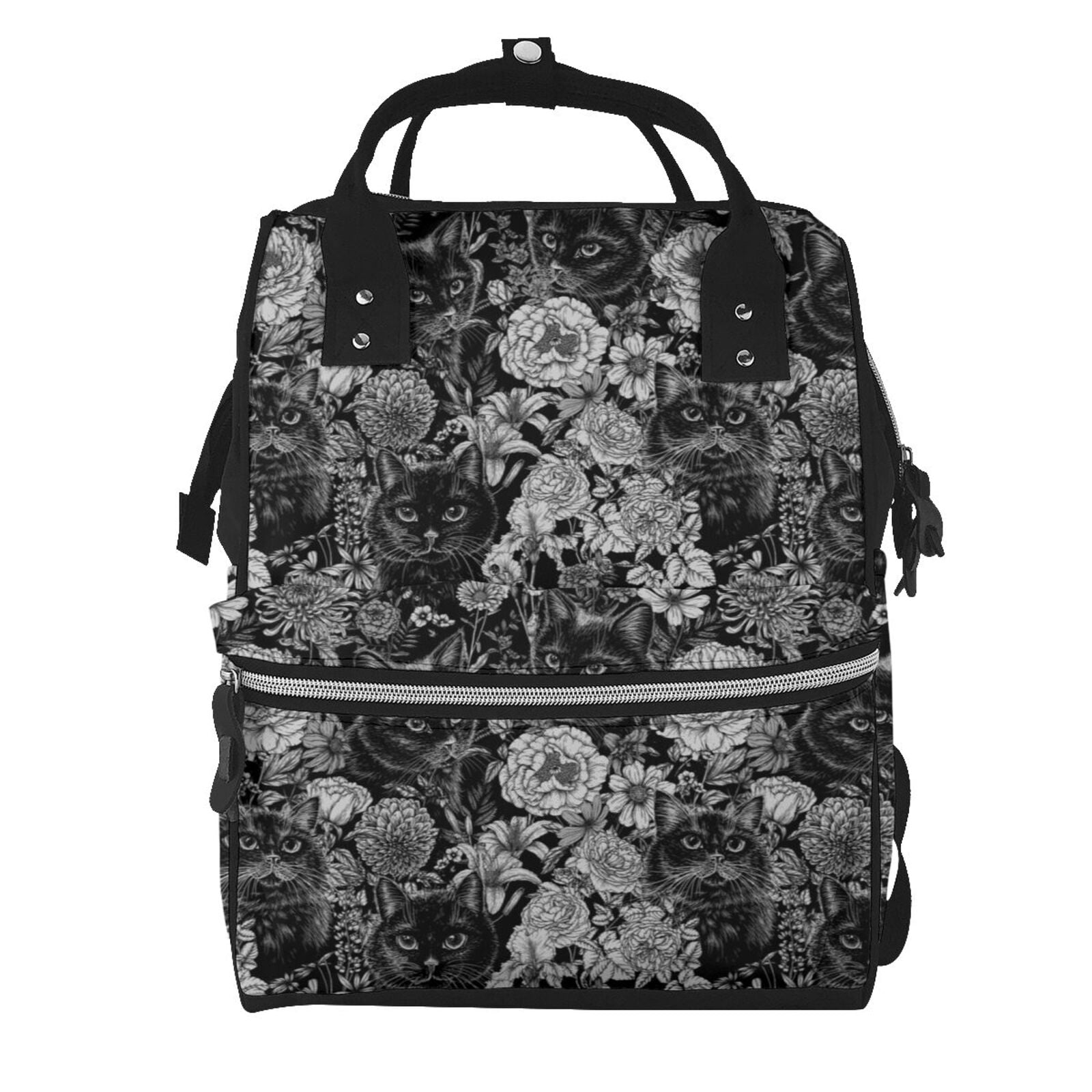 Ratiio Black Cats In A Garden Mummy Backpack - Waterproof Twill Canvas, Large Capacity Diaper Bag with Multiple Pockets and Adjustable Straps