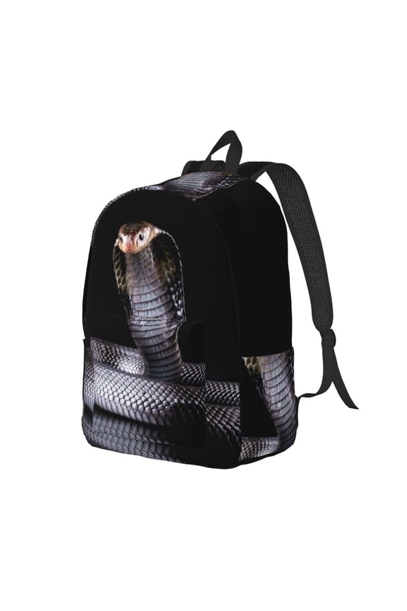 Black Cobra Snake Print Canvas Backpack for Women & Men Retro Aesthetic Rucksack Basic Backpack for High School/College Students Travel Laptop Bag