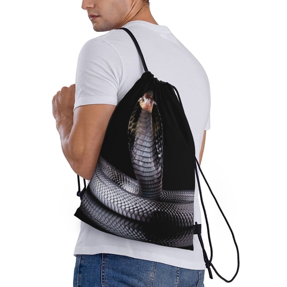 Ratiio Black Cobra Snake Print Drawstring Backpack Bag Sport Gym Sackpack Heavy Duty String Backpack for Men Women