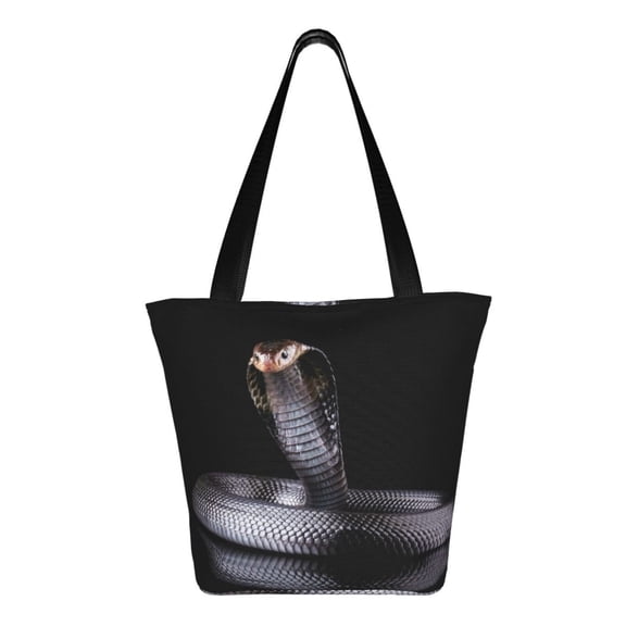 Ratiio Black Cobra Snake Print Shoulder Bag for Women, Polyester Crossbody Purse Lightweight Handbag for Daily Travel and Casual Use