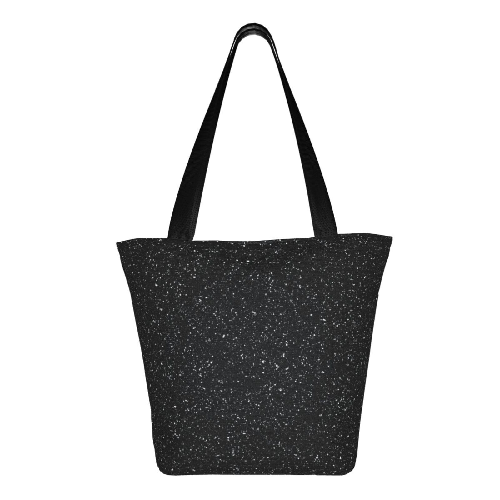 Ratiio Black Glitter Print Shoulder Bag for Women, Polyester Crossbody Purse Lightweight Handbag for Daily Travel and Casual Use