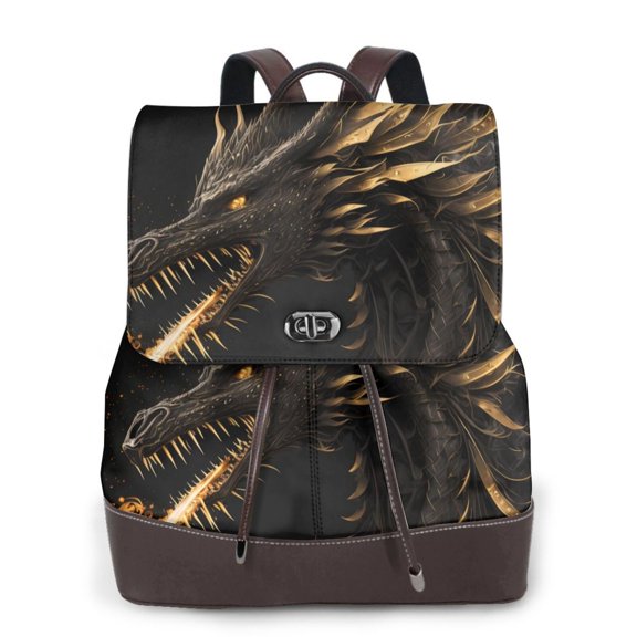 Ratiio Black And Gold Fire Dragon Pattern Womens Backpack Purse Leather Backpack Purse for Women Travel Fashion Backpack Designer Ladies Shoulder Bags